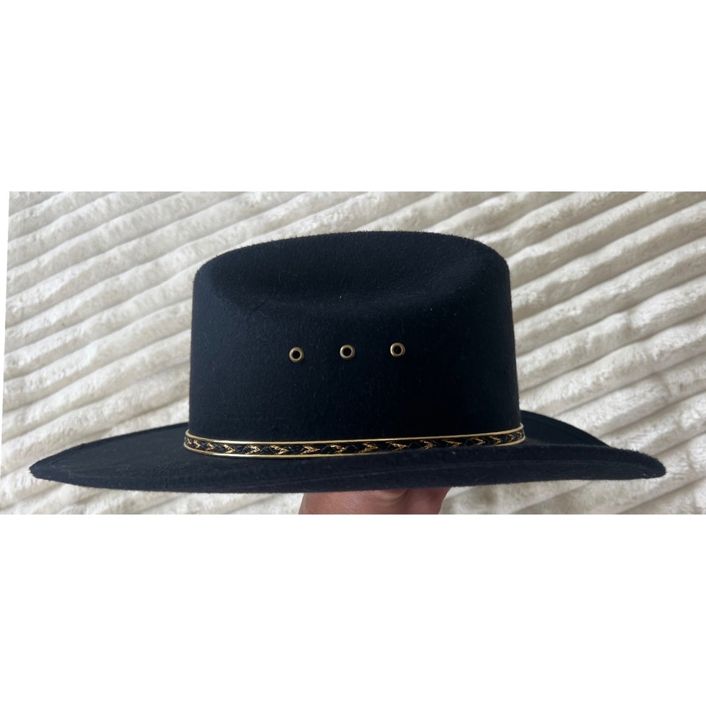 Western Express Kids Black Felt Cowboy Hat Gold Star Braided Band Made in Mexico